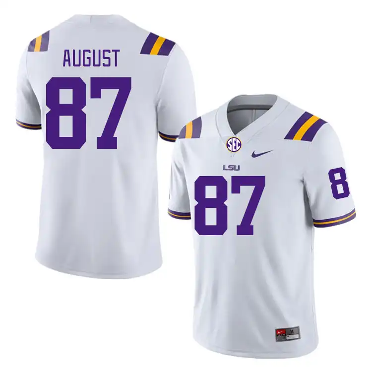 Men's LSU Tigers Joey August #87 White NCAA Football Jersey